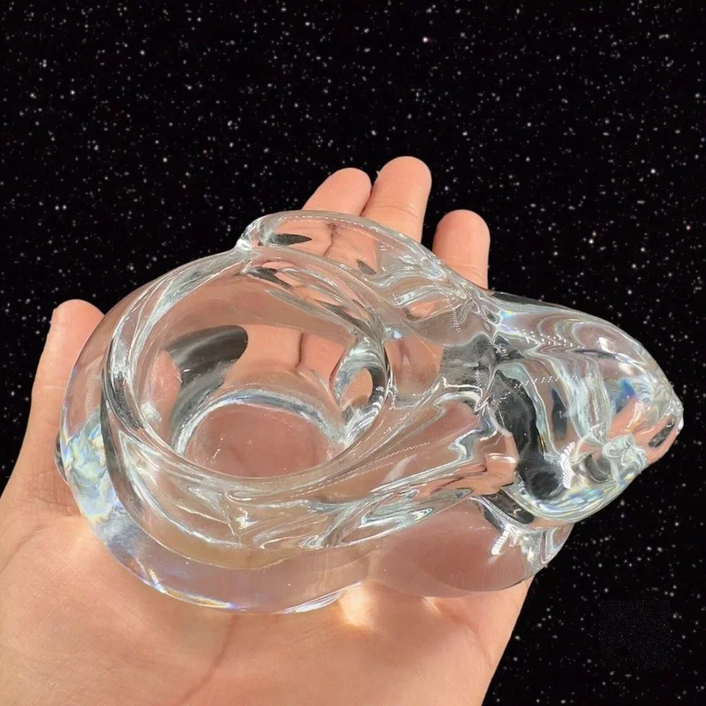 Clear Bunny Rabbit Art Glass Figural Candle Holder Votive Figurine Glass Vintage